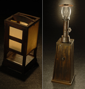 左：江戸時代に使われていた行灯　右：無尽灯