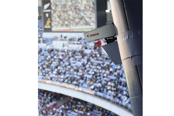 System camera installed on stadium support pillar
