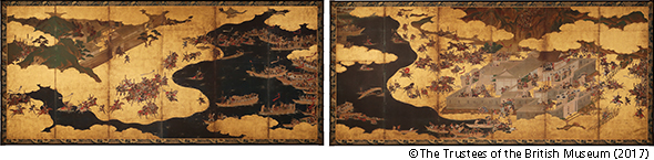 The high-resolution facsimile of "Battles of Ichi-no-Tani and Yashima, from ‘Tales of the Heike’," donated to the National Center for the Promotion of Cultural Properties. The original work resides at the British Museum.