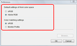 Picture : (1) Set the color space in "Preferences"