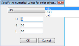 Picture : Specify the numerical values for color adjustment window