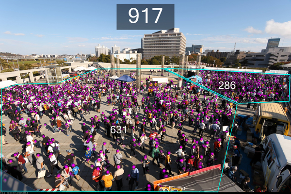 Screenshot of the crowd counting technology in use
