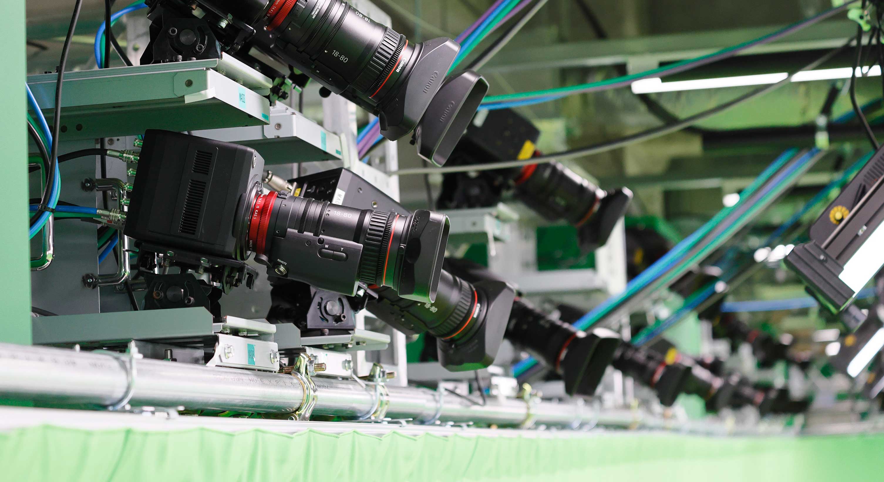 Cameras set up around the studio to record content