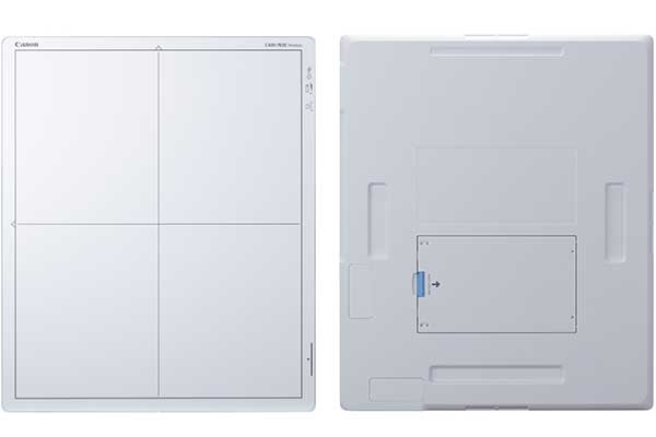 The CXDI-Pro sensor unit CXDI-703C Wireless (left: front / right: rear)