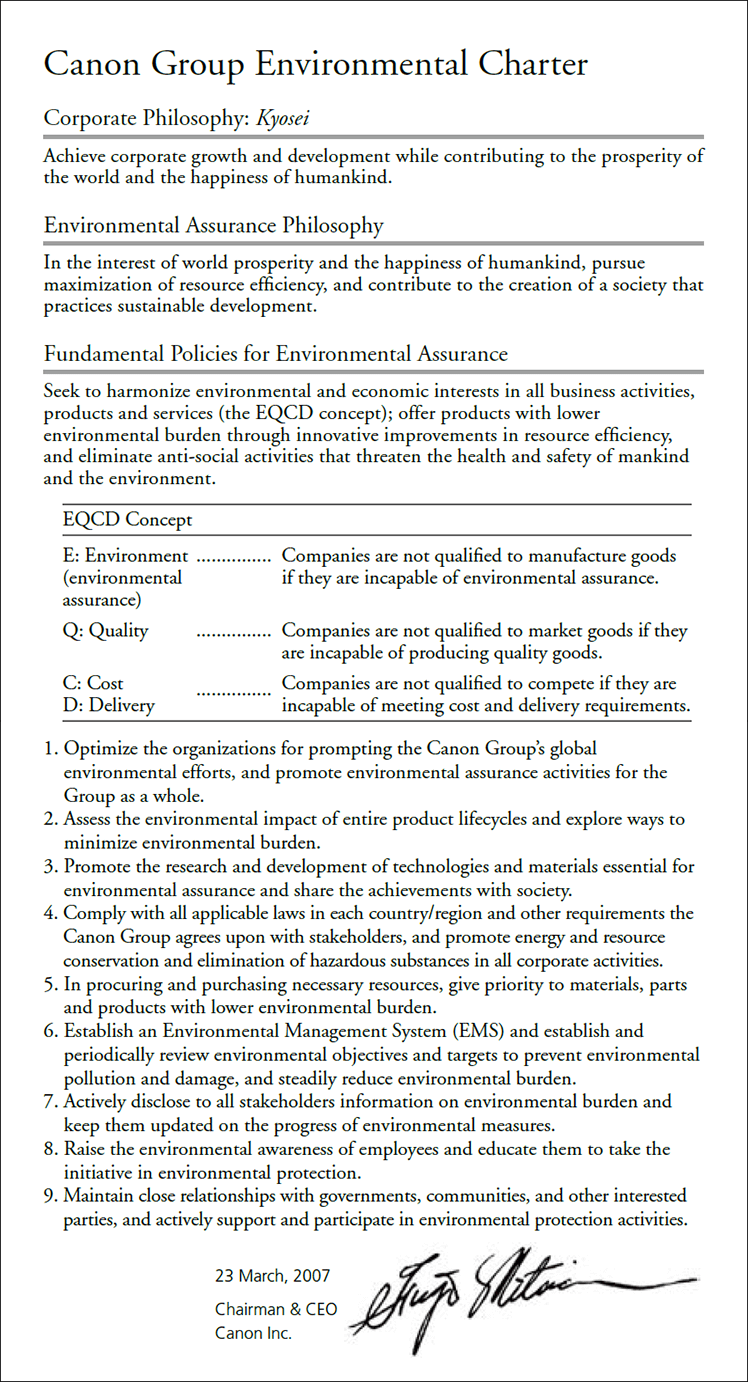 Canon Group Environmental Charter