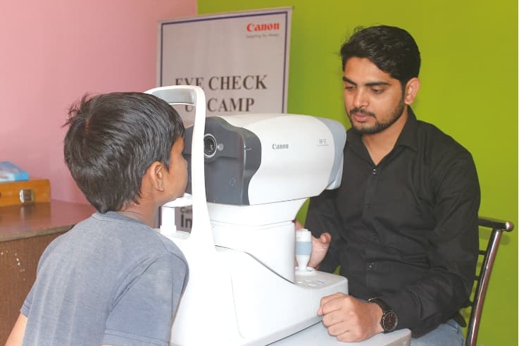Eye testing at a vision center in India