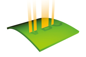 llustration of the electrophotographic process "Exposure."Laser beams scan the photosensitive drum to form an image. Areas exposed to the laser beams lose their electrical charge.