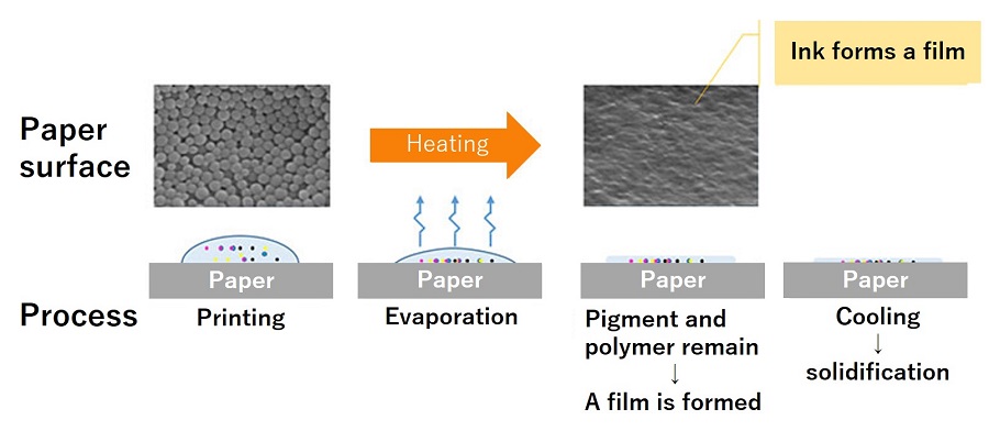 Diagram explaining the process of forming a durable film through heating and cooling