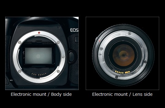 Image comparison of the electronic mount: camera body side and lens side