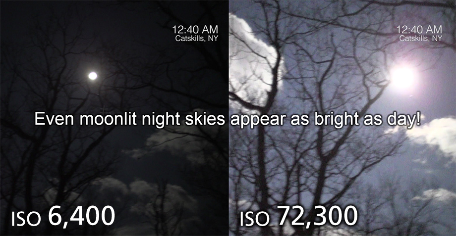 Example images capturing a moonlit night sky as brightly as daytime