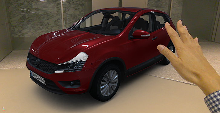 A composite image created by the video see-through method, combining real-world video with CG content