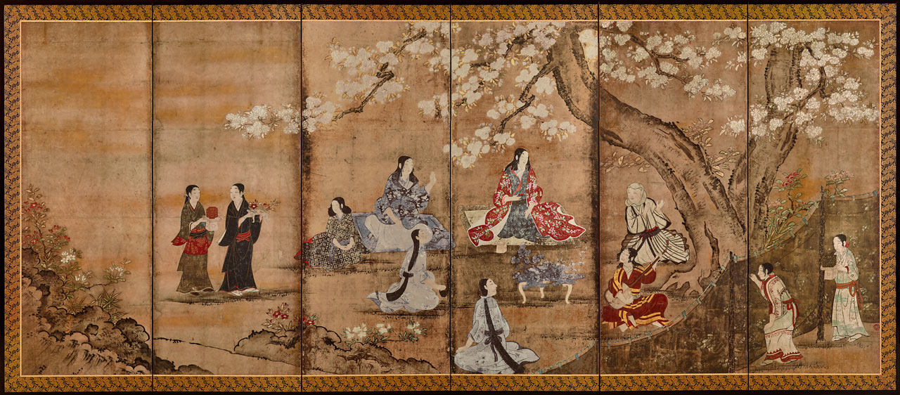 High resolution facsimile of “Amusement under the Blossoms”　Right screen(The 2 panels in the center were restored)