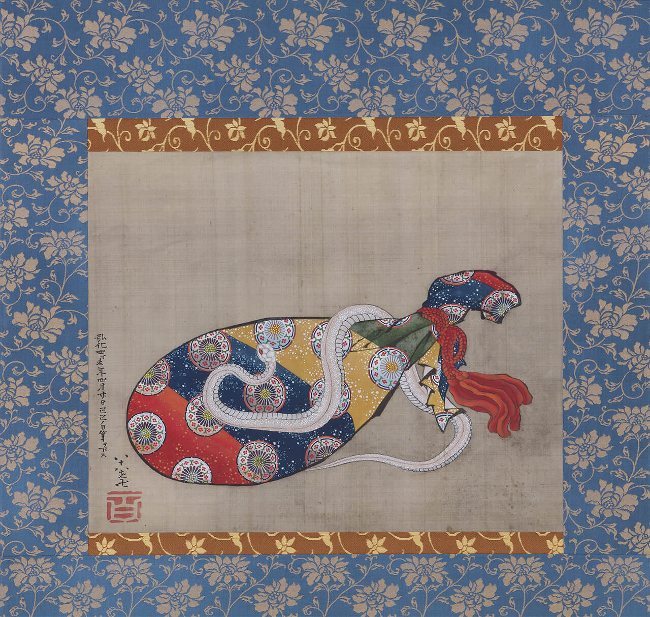 「The Lute and White Snake of Benten (Sarasvati)」 Katsushika Hokusai