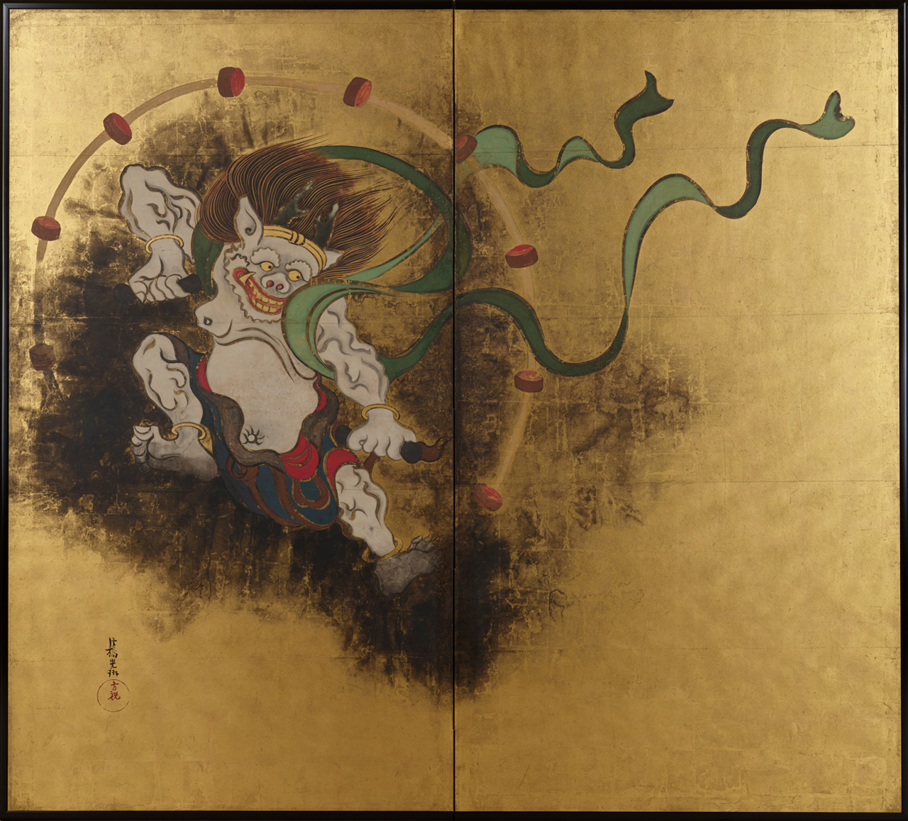 「Wind God and Thunder God / Flowering Plants of Summer and Autumn」 Ogata Korin Sakai Hoitsu