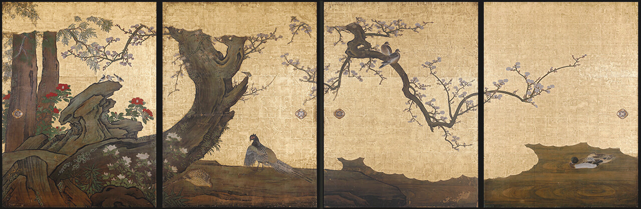 Frolicking Birds in Plum and Willow Trees / Kano Sanraku/Sansetsu