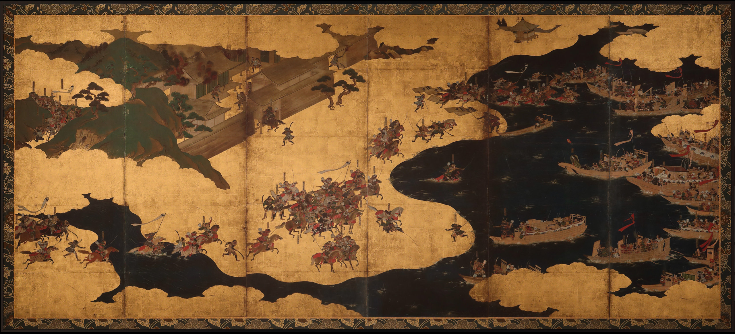 Battles of Ichi-no-tani and Yashima, from the Tale of the Heike left screen