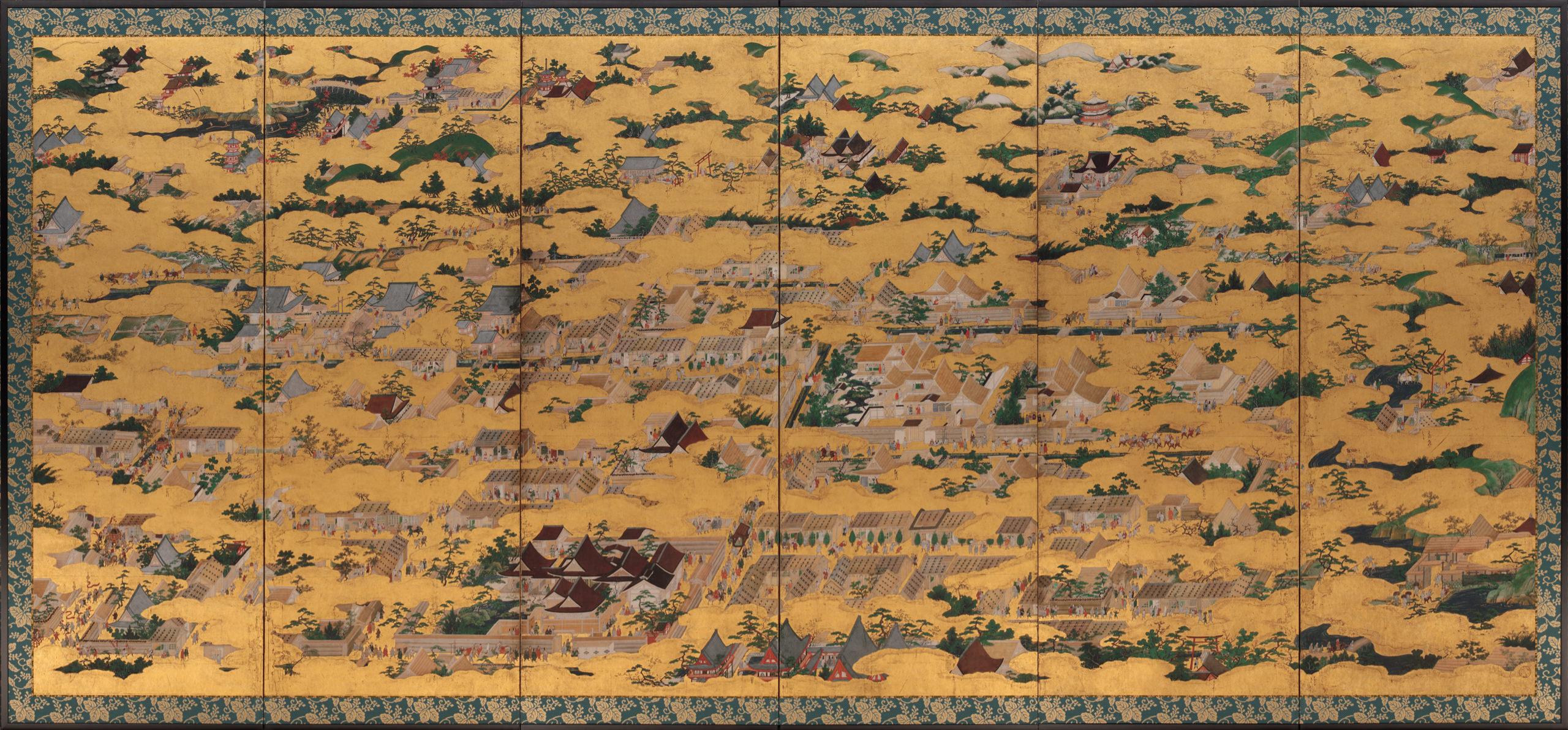 Scenes in and around Kyoto, Uesugi version left screen