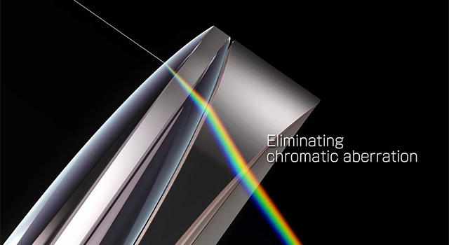 Chromatic aberration correction using concave and convex glass lenses