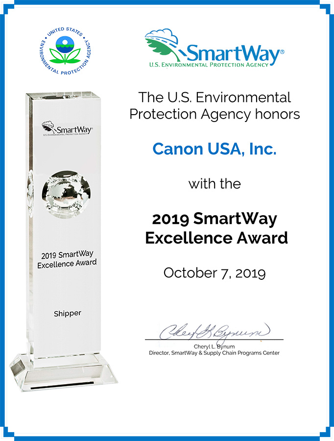 「2019 SmartWay® Excellence Award」認定証書