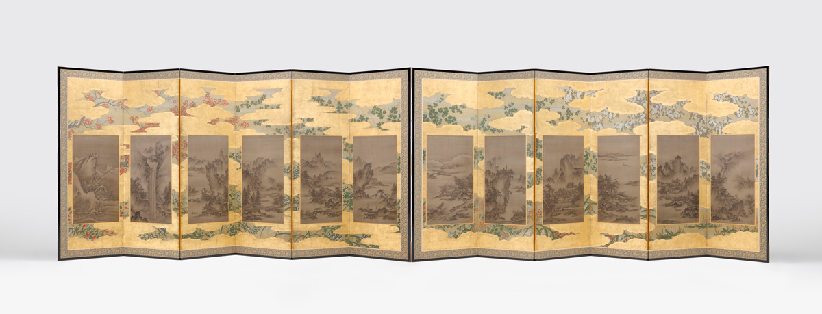 「四季花木草花下絵山水図押絵貼屏風」高精細複製品 Kano Motonobu / National Museum of Asian Art, Smithsonian Institution, Freer Collection,  Purchase — Charles Lang Freer Endowment, F1955.26