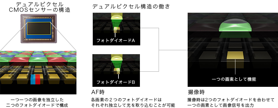 デュアルピクセルCMOS AFのしくみ図