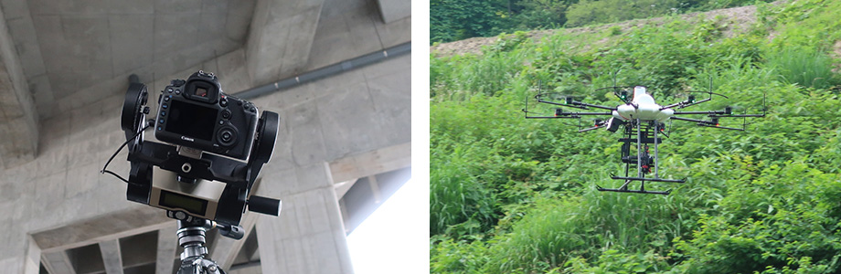 キヤノンの一眼レフカメラやドローンを使用した撮影イメージ