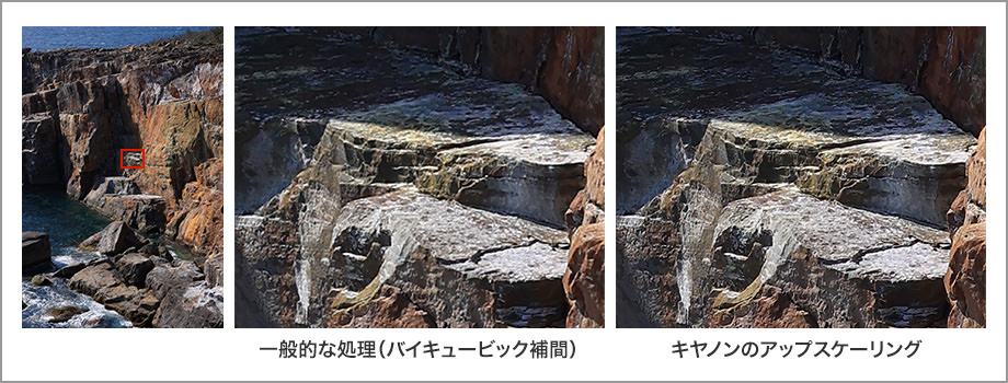 一般的な処理とキヤノンのアップスケーリング