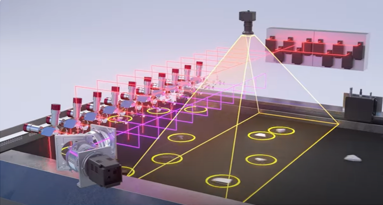 トラッキング型ラマン分光技術を用いたプラスチック選別装置の内部イメージ