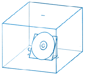 くつばこぐらいの箱を作ります。上側にスリットを、横に観察窓をあけます。中にCDを固定する台を作ります。