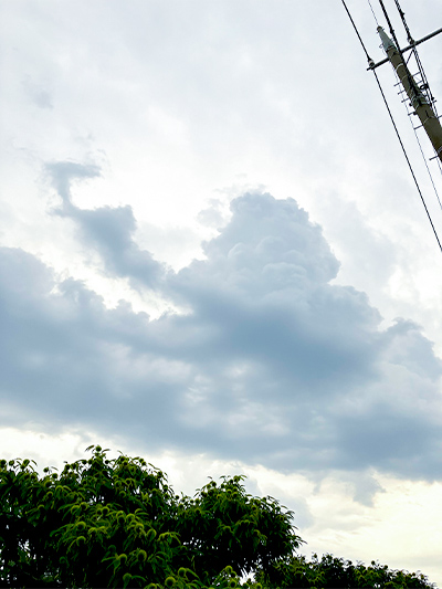 むこうがわに明るい雲があると黒っぽい雲に