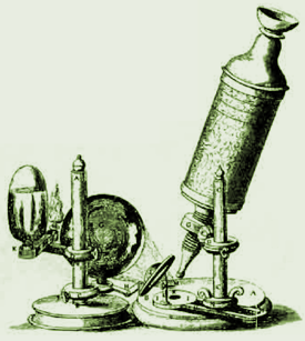 初期の顕微鏡（けんびきょう）とフックのスケッチ
