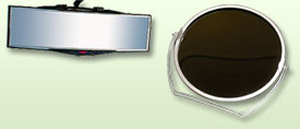 （左）とつ面鏡：自動車のバックミラー（右）おう面鏡：拡大鏡