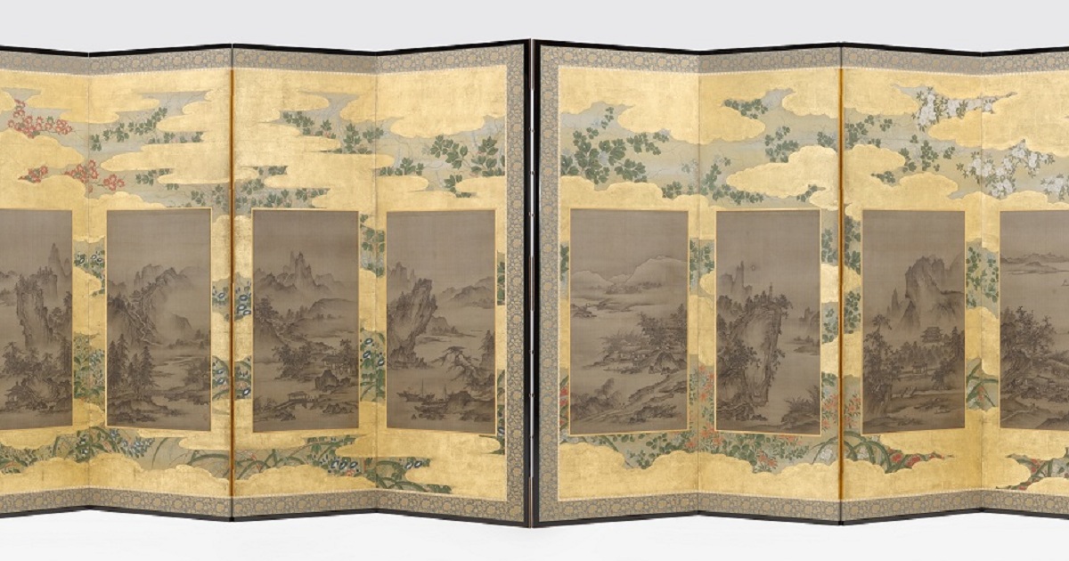 四季花木草花下絵山水図押絵貼屏風」を九州国立博物館（国立文化財機構