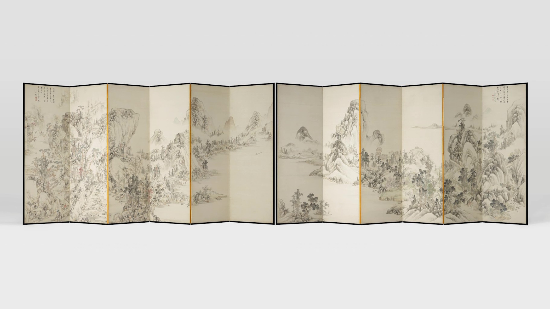 浦上春琴筆「春秋山水図屏風」文人画の名作を故郷・岡山へ