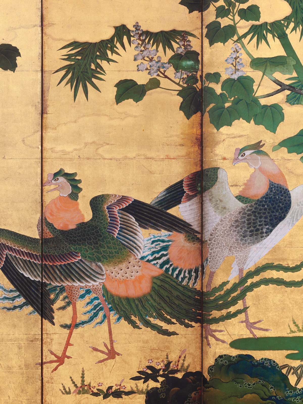 桐竹鳳凰孔雀図屏風