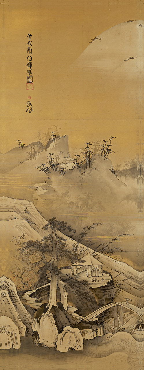 中国福州漆器「山水楼閣図角盆」