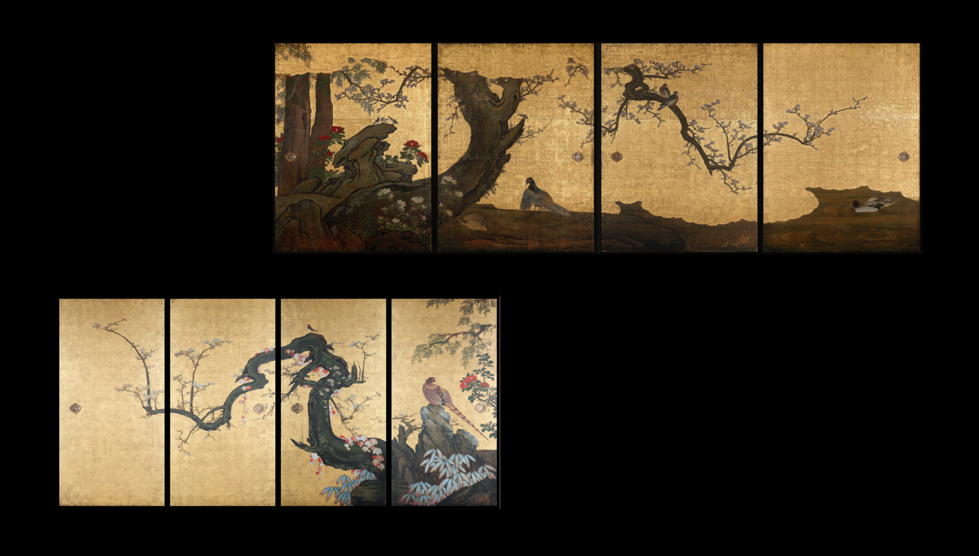 梅・柳に遊禽図襖 