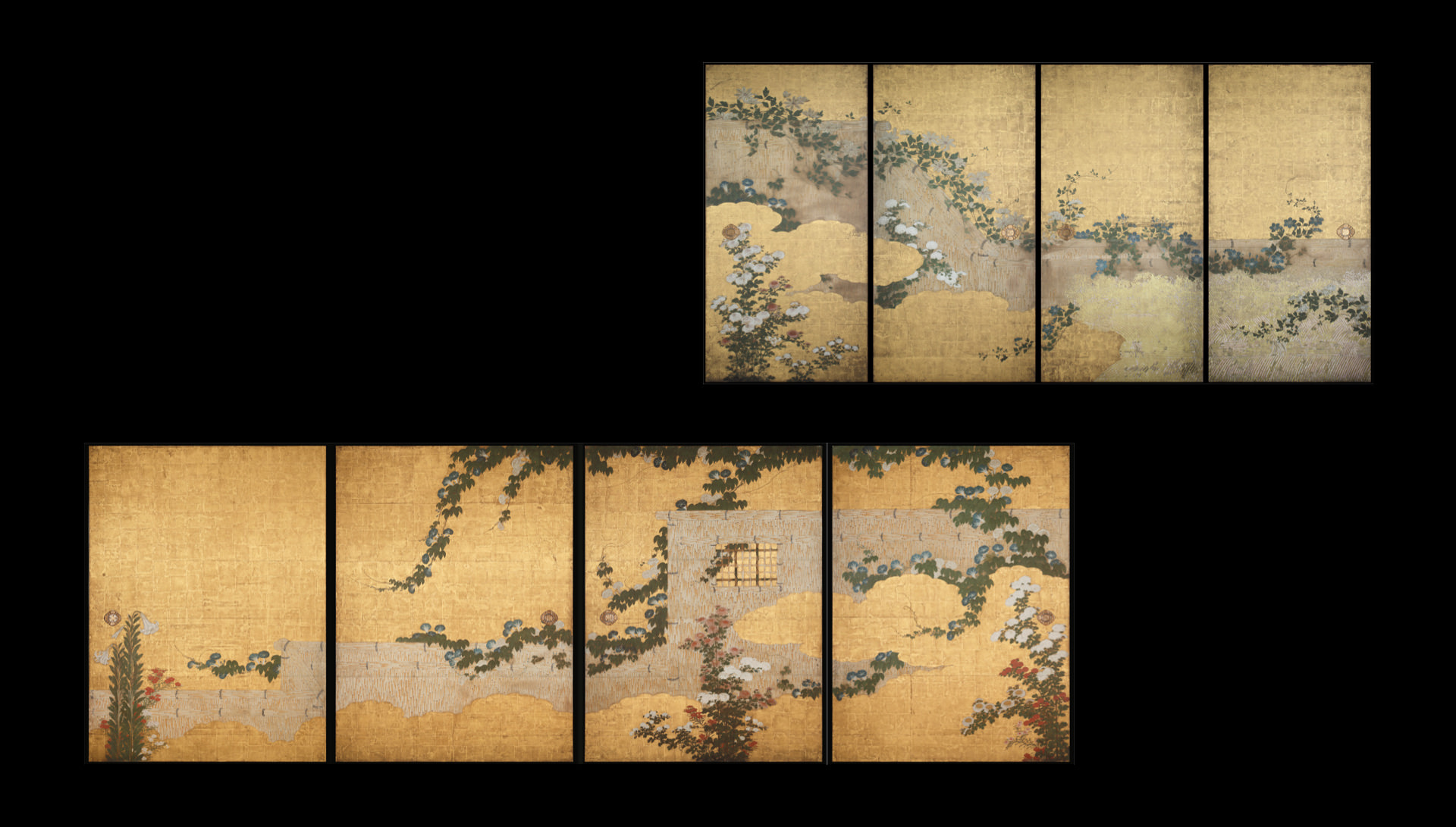 籬に草花図襖