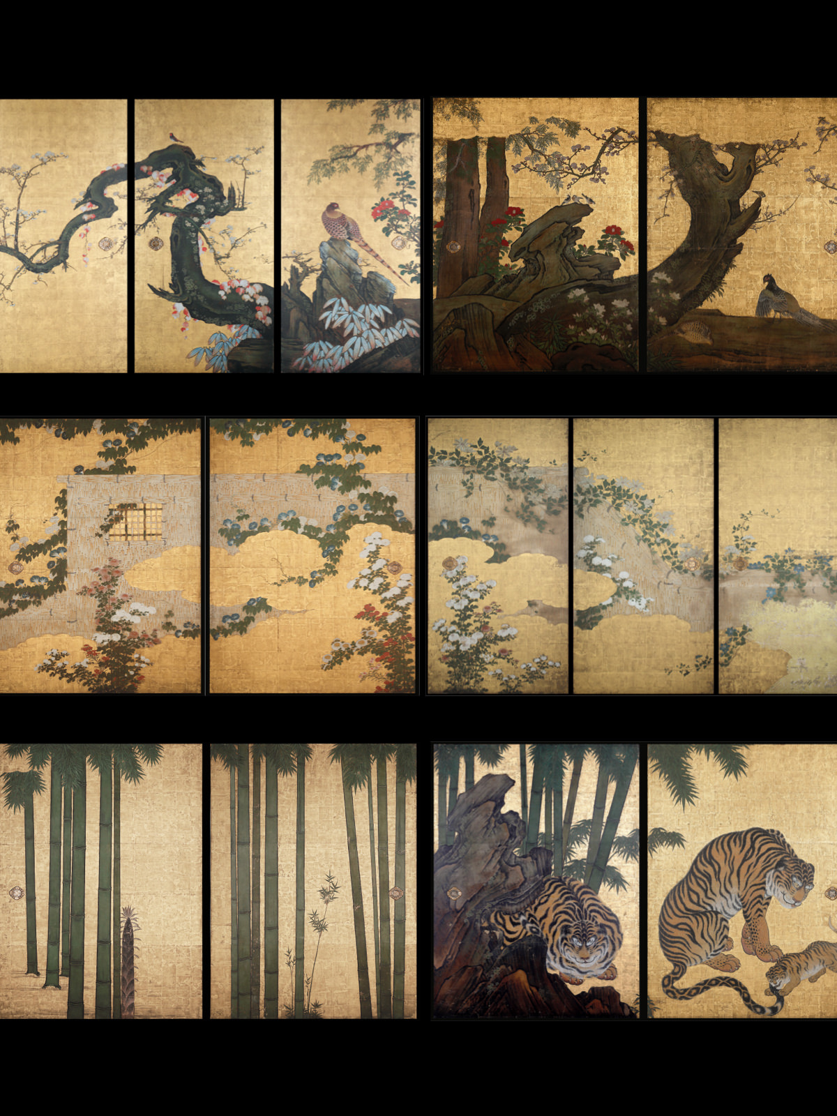 梅・柳に遊禽図襖 / 籬に草花図襖 / 竹に虎図襖