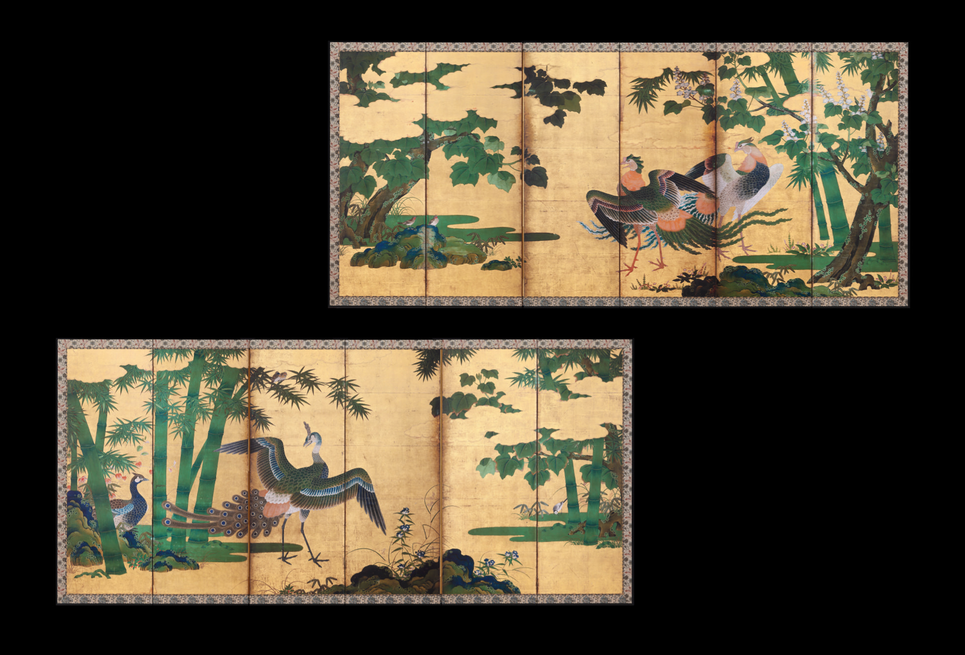 桐竹鳳凰孔雀図屏風