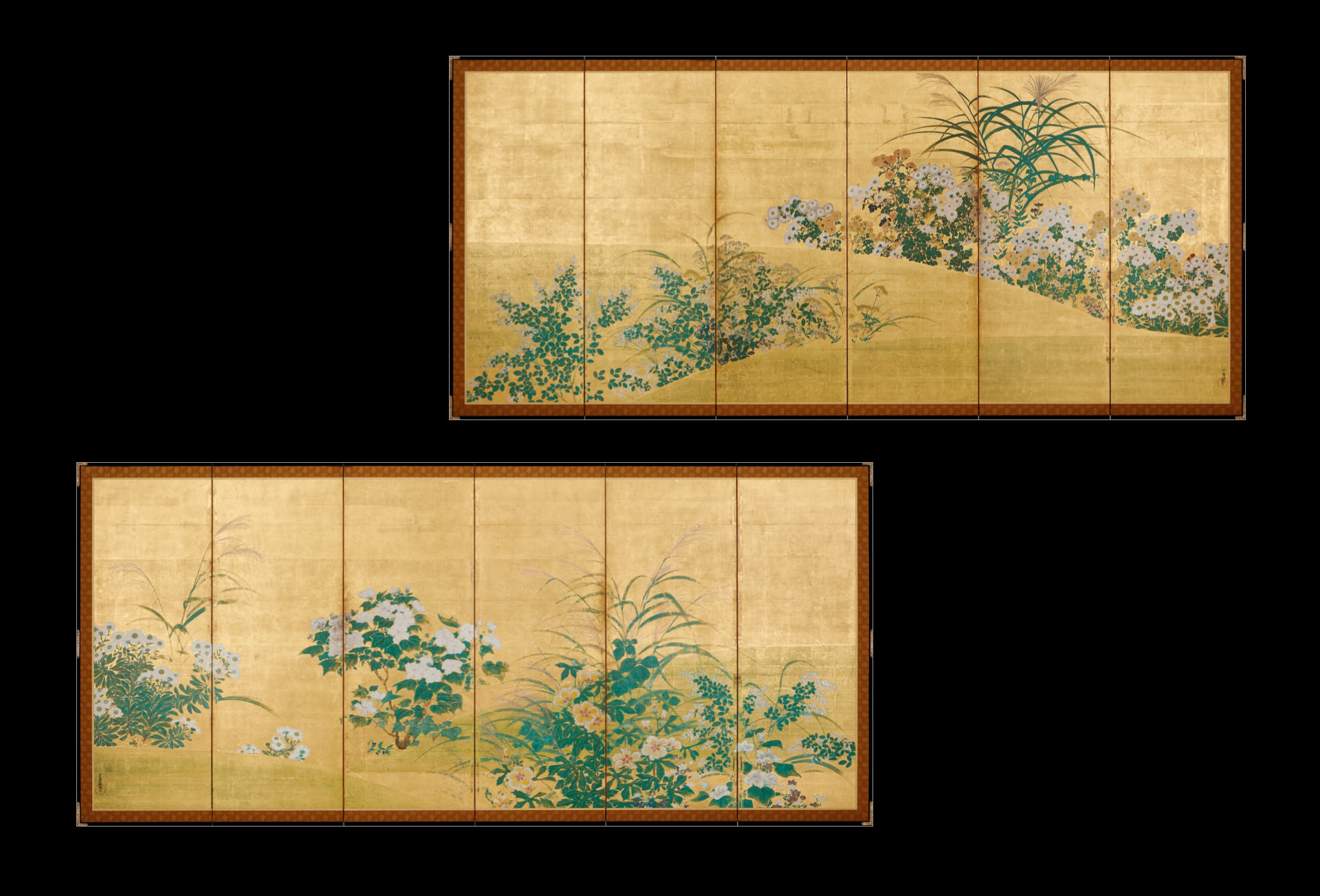 秋草図屏風