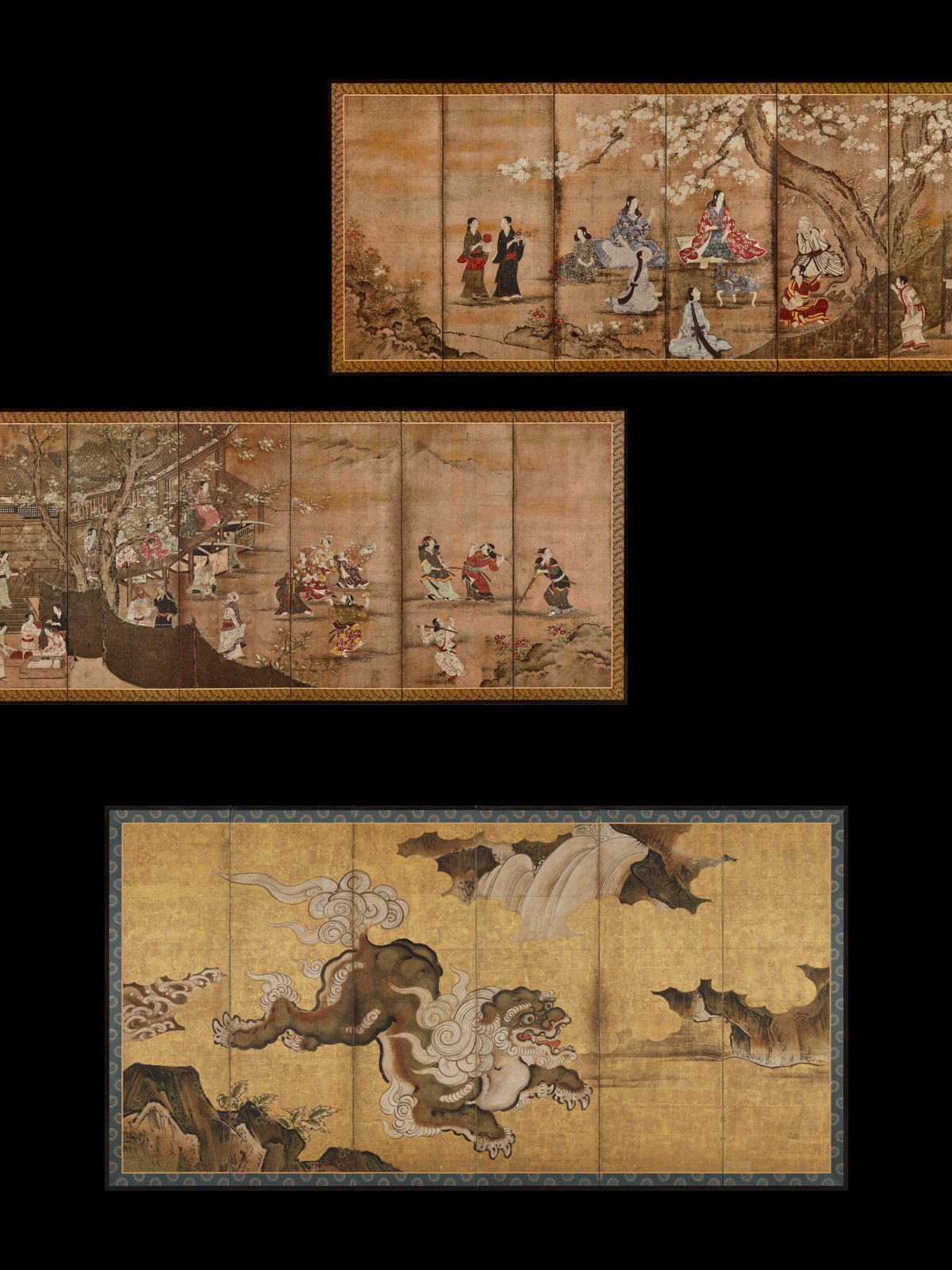 花下遊楽図屏風 / 唐獅子図屏風（左隻）