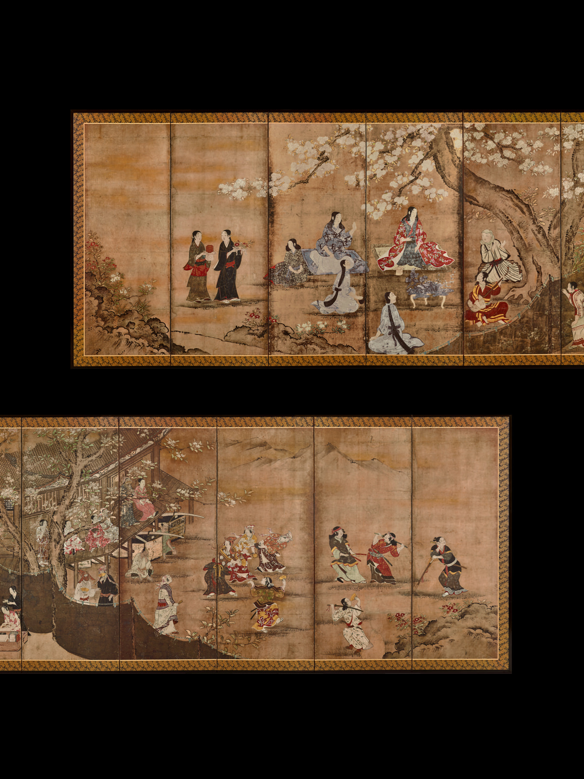 花下遊楽図屏風