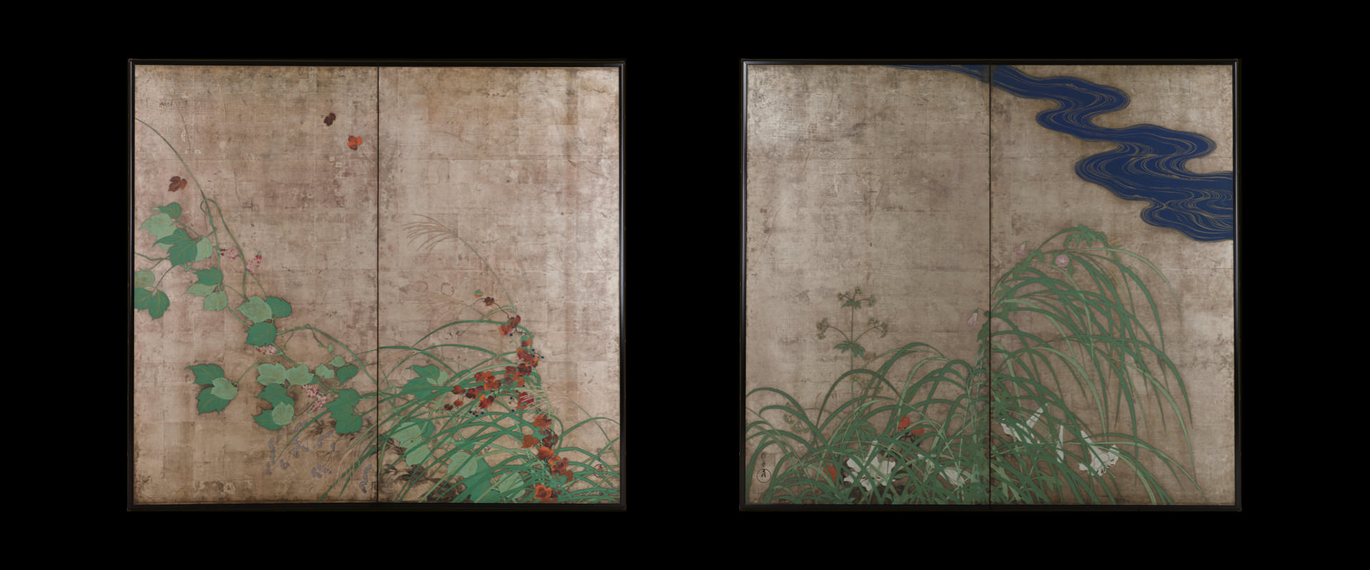 夏秋草図屏風