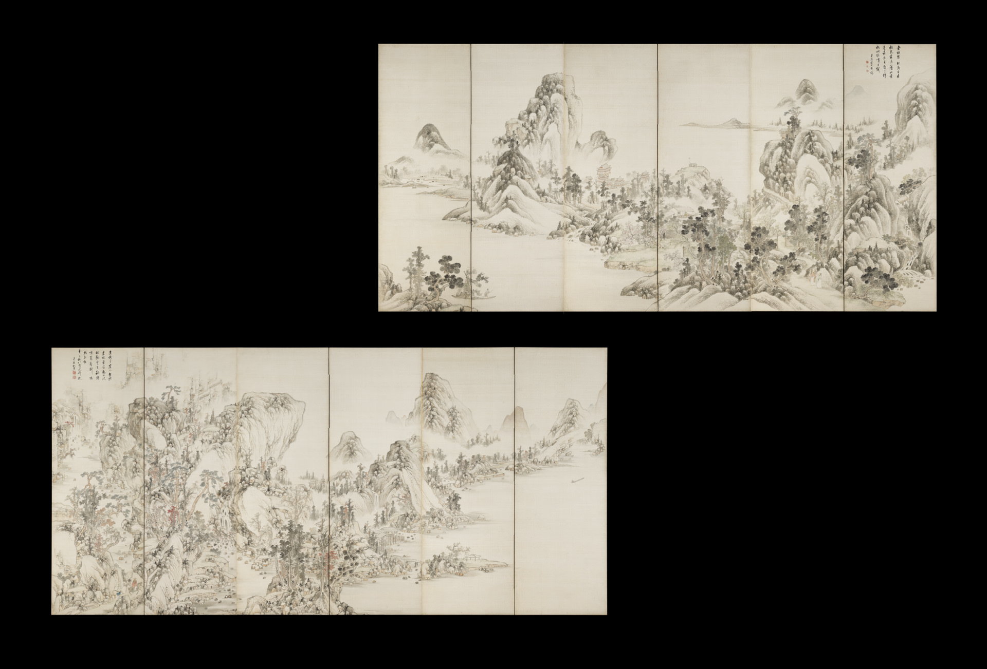春秋山水図屏風