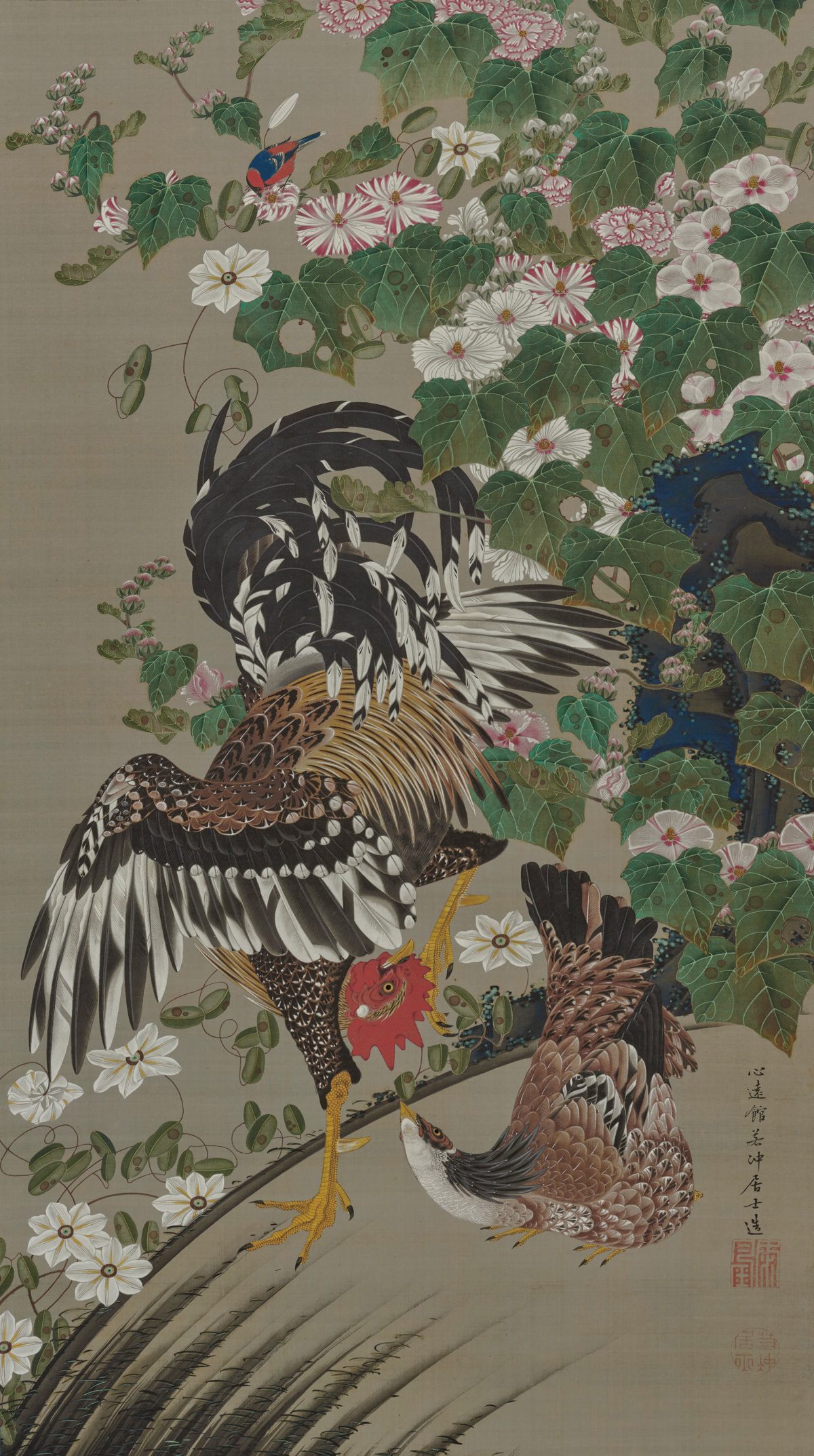 芙蓉双鶏図