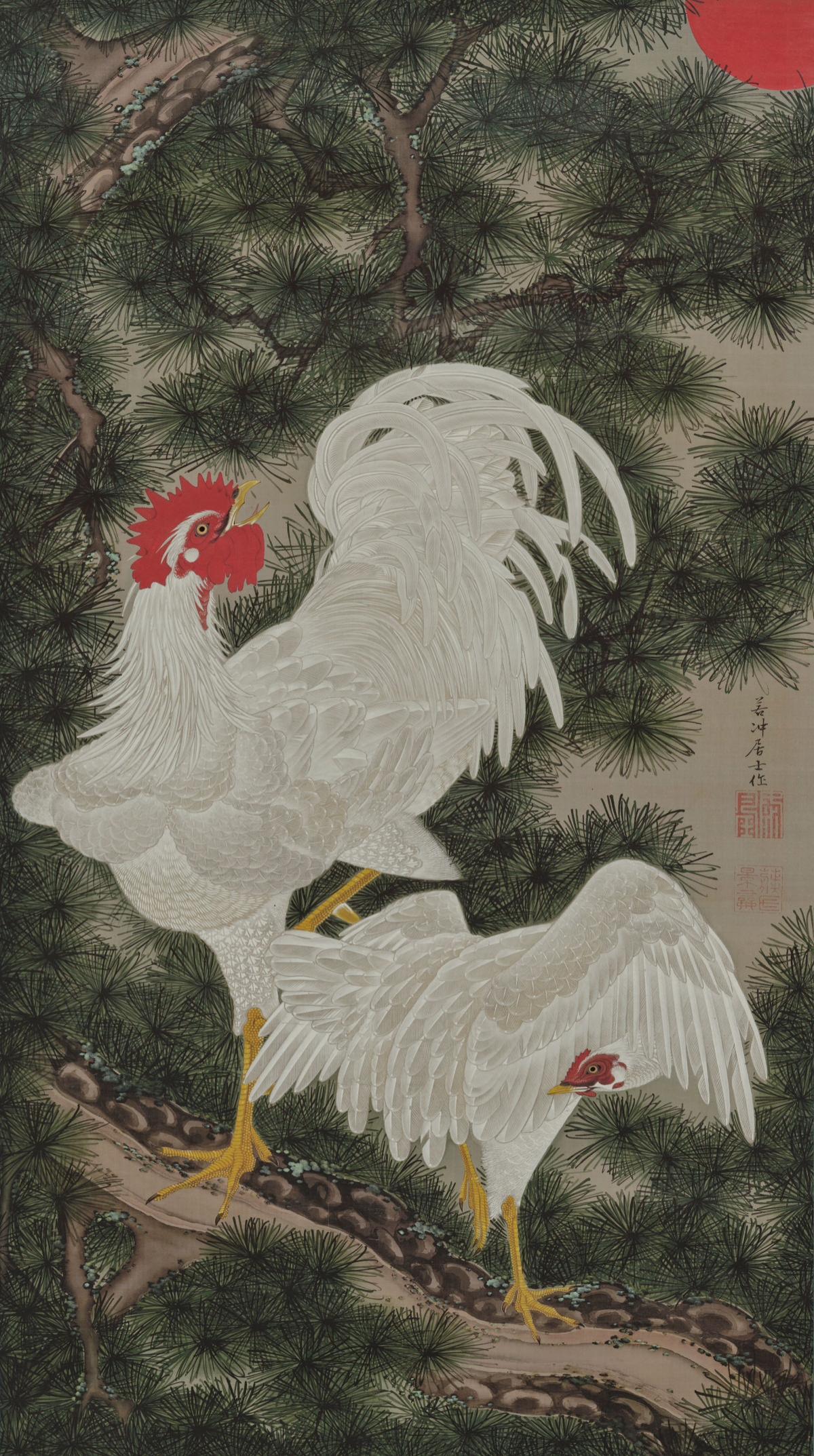 老松白鶏図