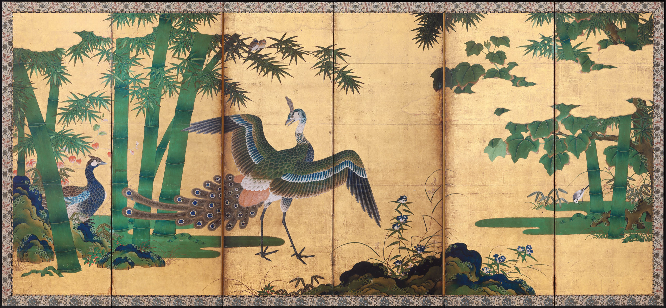桐竹鳳凰孔雀図屏風 左隻