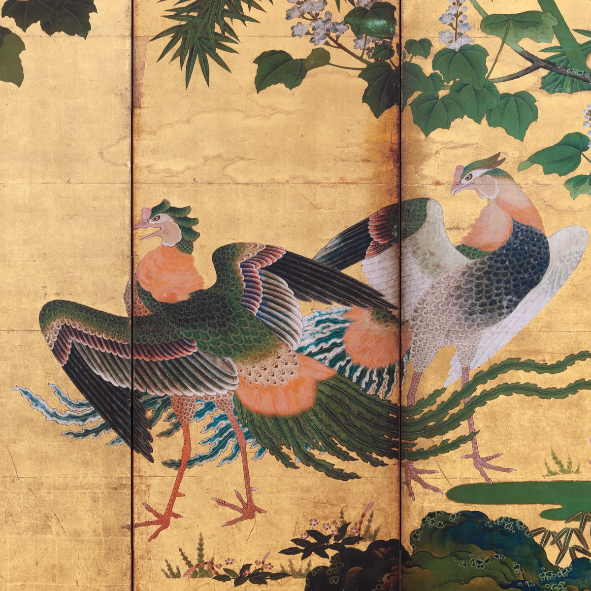 桐竹鳳凰孔雀図屏風