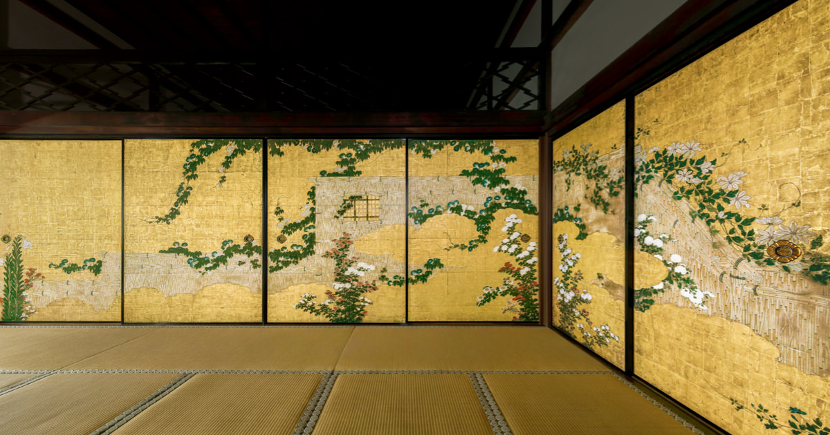 天球院方丈障壁画 籬に草花図襖｜作品紹介｜キヤノン 綴プロジェクト